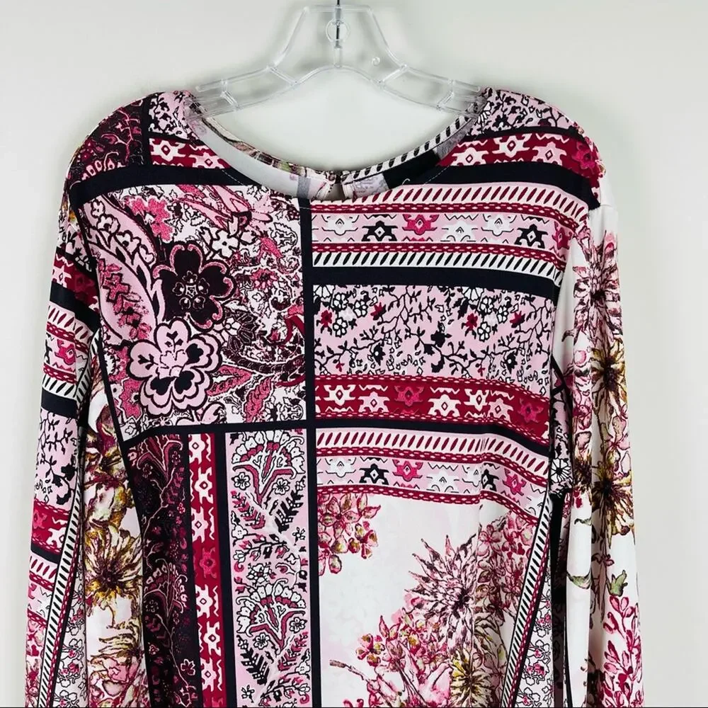 Eci cream pink floral boho stretchy ruffle dress XL